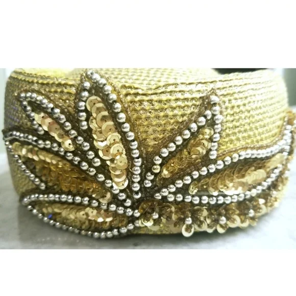 Elegant Gorgeous Gold tone Metallic bead Wedding Church Festival party Straw hat